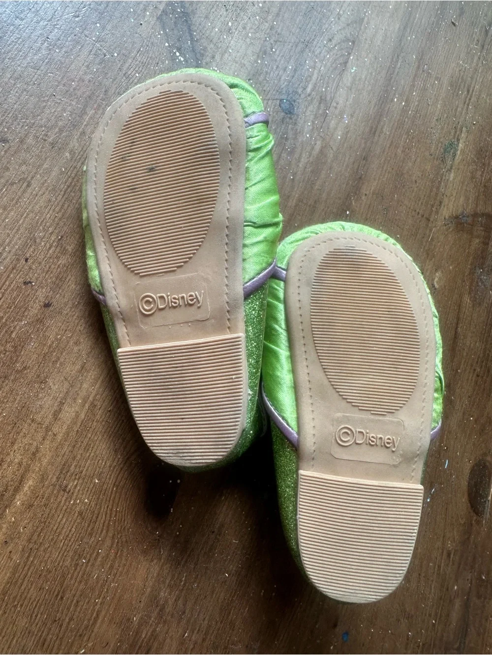 Disney Lime Green Ballet Flats with White Pom Poms